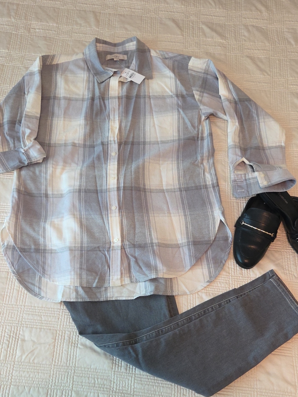 Loft Gray Oversized Flannel Button Up Shirt
